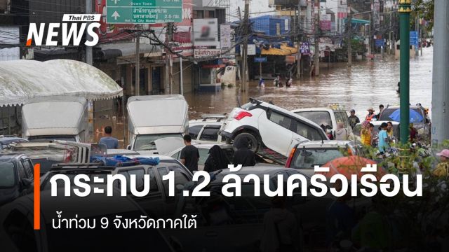 ปภ.เผยน้ำท่วม 9 จังหวัดภาคใต้ กระทบ 1.2 ล้านครัวเรือน 3.5 ล้านคน 