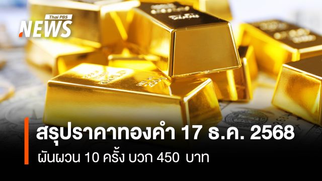 สรุปราคาทองคำ 17 ธ.ค. 2568  ผันผวน 10 ครั้ง บวก 450  บาท