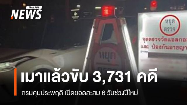 ยอดสะสม 6 วันช่วงปีใหม่ เมาแล้วขับ 3,731 คดี