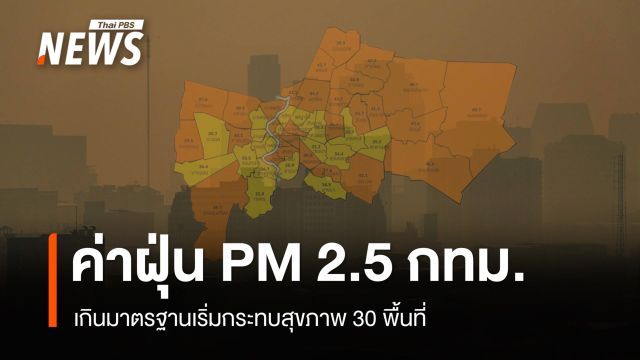 ค่าฝุ่น PM 2.5 กทม.เกินมาตรฐานเริ่มกระทบสุขภาพ 30 พื้นที่ "ปทุมวัน" มากสุด 