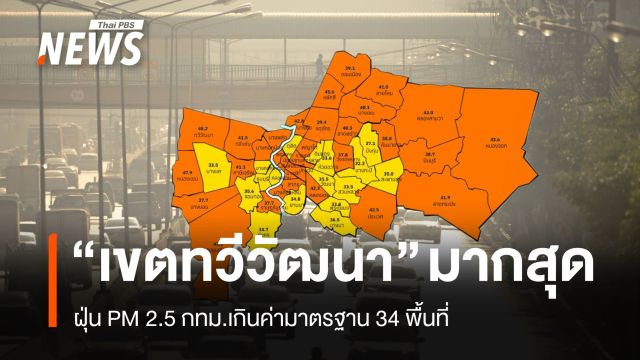 ฝุ่น PM 2.5 กทม.เกินค่ามาตรฐาน 34 พื้นที่ "เขตทวีวัฒนา" มากสุด