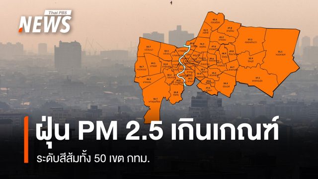 กทม.ฝุ่น PM 2.5 เกินเกณฑ์ ระดับสีส้มทั้ง 50 เขต
