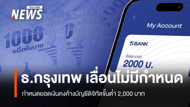 "ธ.กรุงเทพ"  เลื่อนกำหนดยอดเงินคงค้างบัญชีดิจิทัลขั้นต่ำ 2,000 บาท ออกไปไม่มีกำหนด