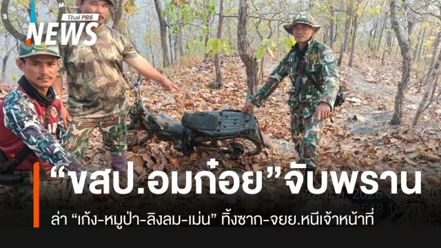 ขสป.อมก๋อย จ.เชียงใหม่ สกัดจับพรานล่าสัตว์ป่า "เก้ง-เม่น-นางอาย-หมูป่า"