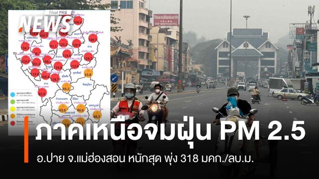 ภาคเหนือจมฝุ่น PM 2.5 อ.ปาย จ.แม่ฮ่องสอน หนักสุด พุ่ง 318 มคก./ลบ.ม.