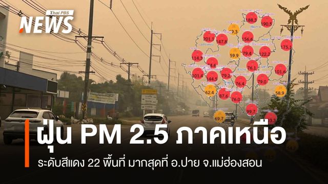ภาคเหนือ ฝุ่น PM 2.5 ระดับสีแดง 22 พื้นที่ มากสุด อ.ปาย จ.แม่ฮ่องสอน