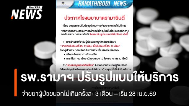 รพ.รามาธิบดี แจ้งปรับรูปแบบจ่ายยา ไม่เกินครั้งละ 3 เดือน เริ่ม 28 เม.ย.นี้