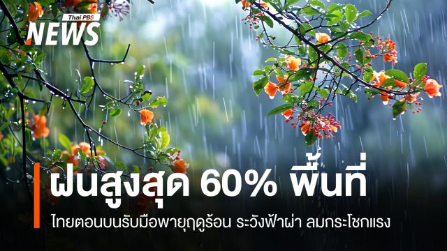 สภาพอากาศวันนี้ ไทยตอนบนฝนสูงสุด 60% พื้นที่ ระวังฟ้าผ่า ลมกระโชกแรง  