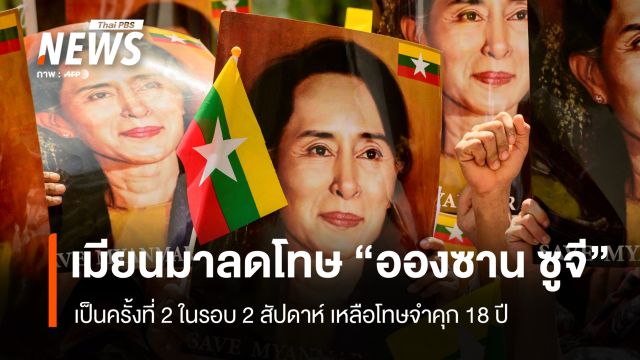 เมียนมาประกาศลดโทษ "ออง ซาน ซูจี" เหลือโทษจำคุก 18 ปี