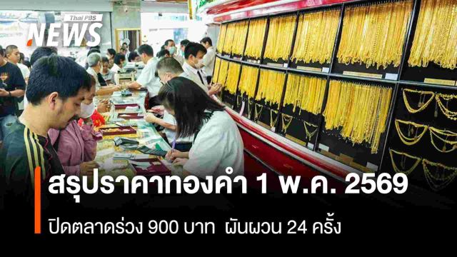 สรุปราคาทองคำ 1 พ.ค.2569 ปิดตลาดร่วง 900 บาท ผันผวน 24 ครั้ง