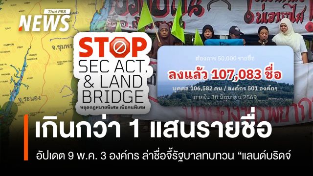 ทะลุ 1 แสนรายชื่อแล้ว 3 องค์กร ล่าชื่อจี้รัฐบาลทบทวน “แลนด์บริดจ์”