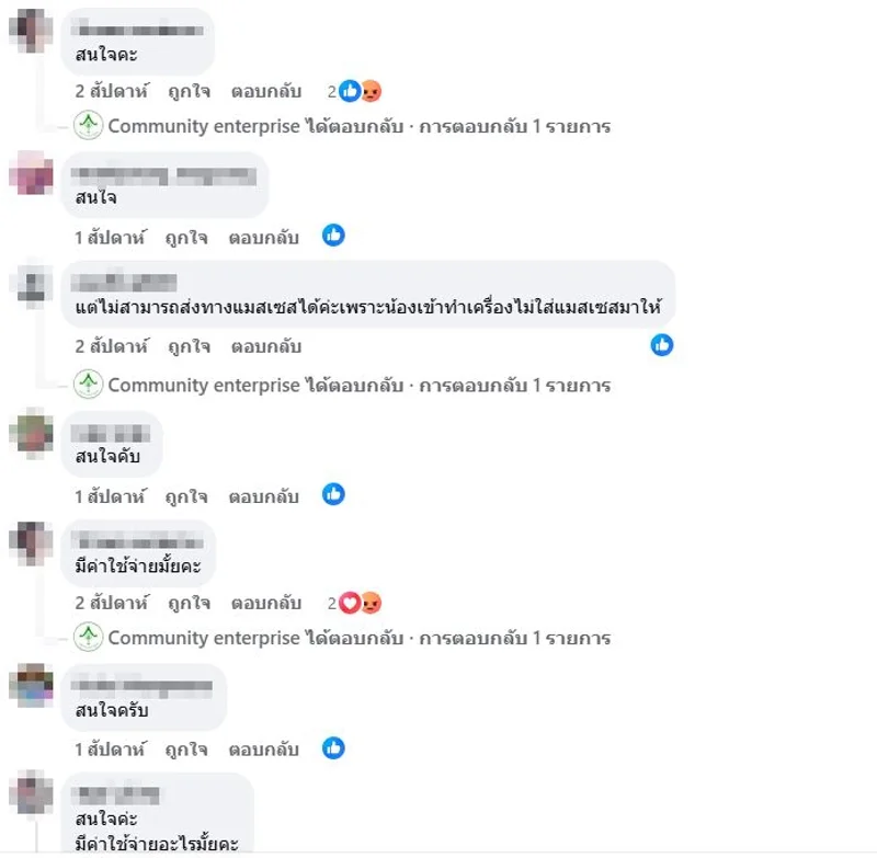 ภาพบันทึกหน้าจอแสดงภาพผู้ที่สนใจสอบถามเข้าไปทางข้อความของเพจปลอม