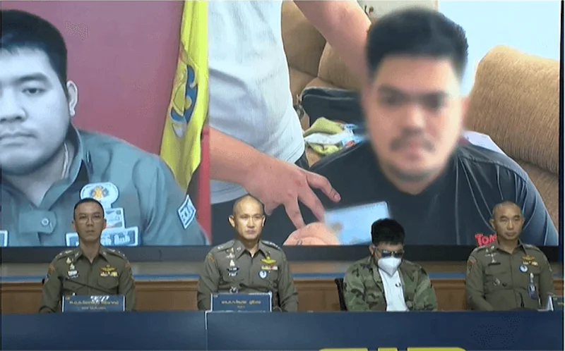 ภาพการแถลงข่าวการจับกุมผู้ต้องหาแก๊งคอลเซนเตอร์