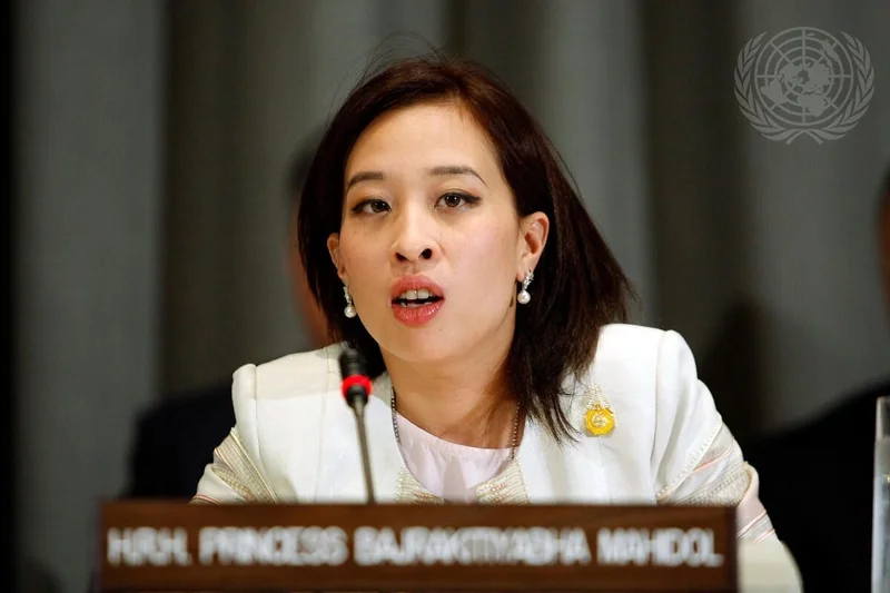 สมเด็จพระเจ้าลูกเธอ เจ้าฟ้าพัชรกิติยาภา นเรนทิราเทพยวดี กรมหลวงราชสาริณีสิริพัชร มหาวัชรราชธิดา มีพระดำรัส เนื่องในวันยุติความรุนแรงต่อสตรีสากล ณ สหประชาชาติ นครนิวยอร์ก เมื่อปีพุทธศักราช ๒๕๕๒ (เครดิตพระรูป: Paulo Filgueiras/UN Photo)